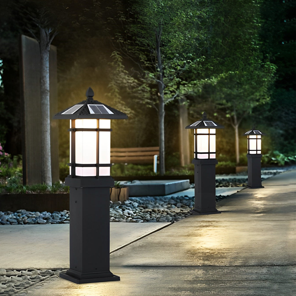 Solar-Powered LED Bollard Lights with Asian-Inspired Design for Modern Outdoor Spaces