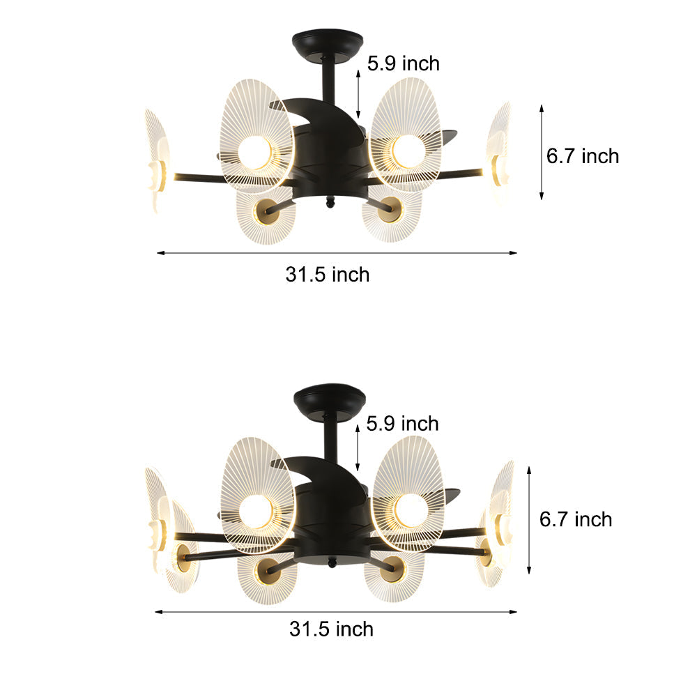 31 In Black Round Acrylic Ceiling Fan With Light And Remote 3 Blades