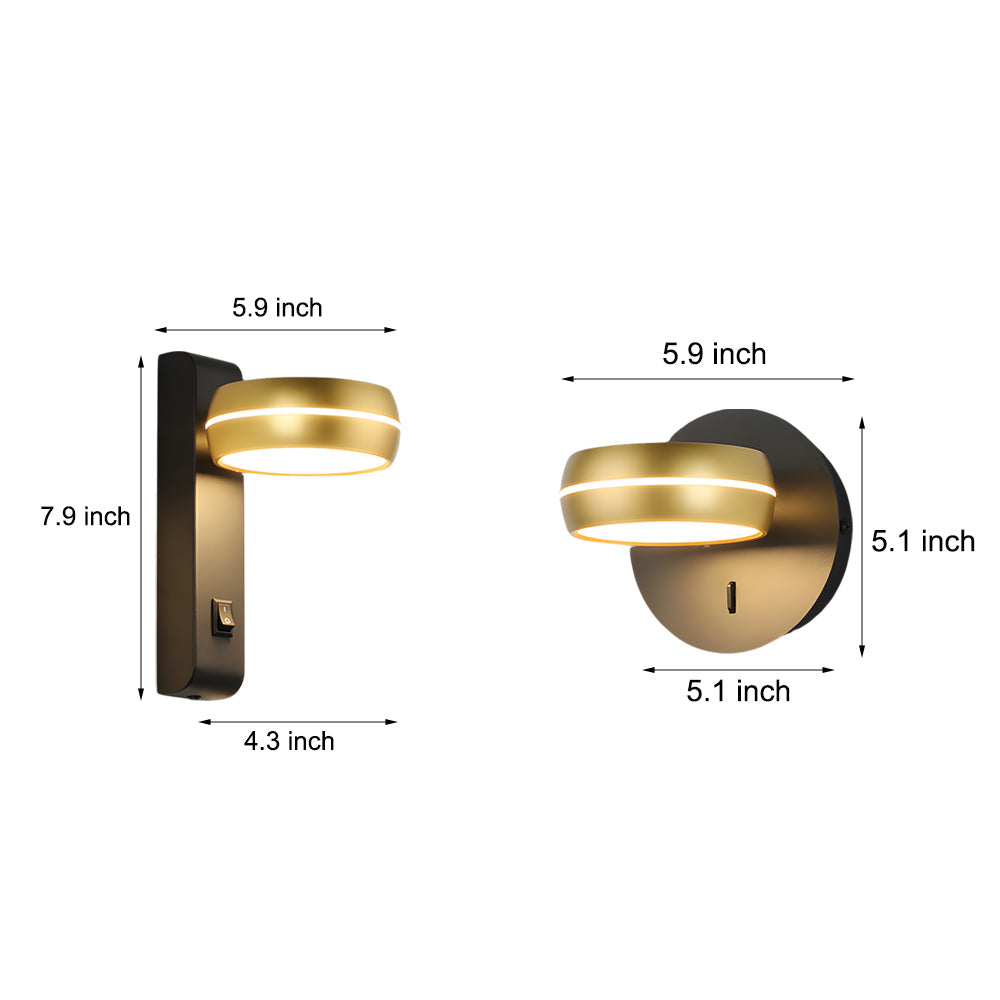 Round 6W Led Wall Sconce Rotatable Bedside Lamp