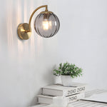 1 Light Curved Arm Wall Sconce With Ball Rib Glass Ball Shade