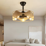 20 In Hemp Rope Woven Caged Ceiling Fan With Light And Remote 6 Speed