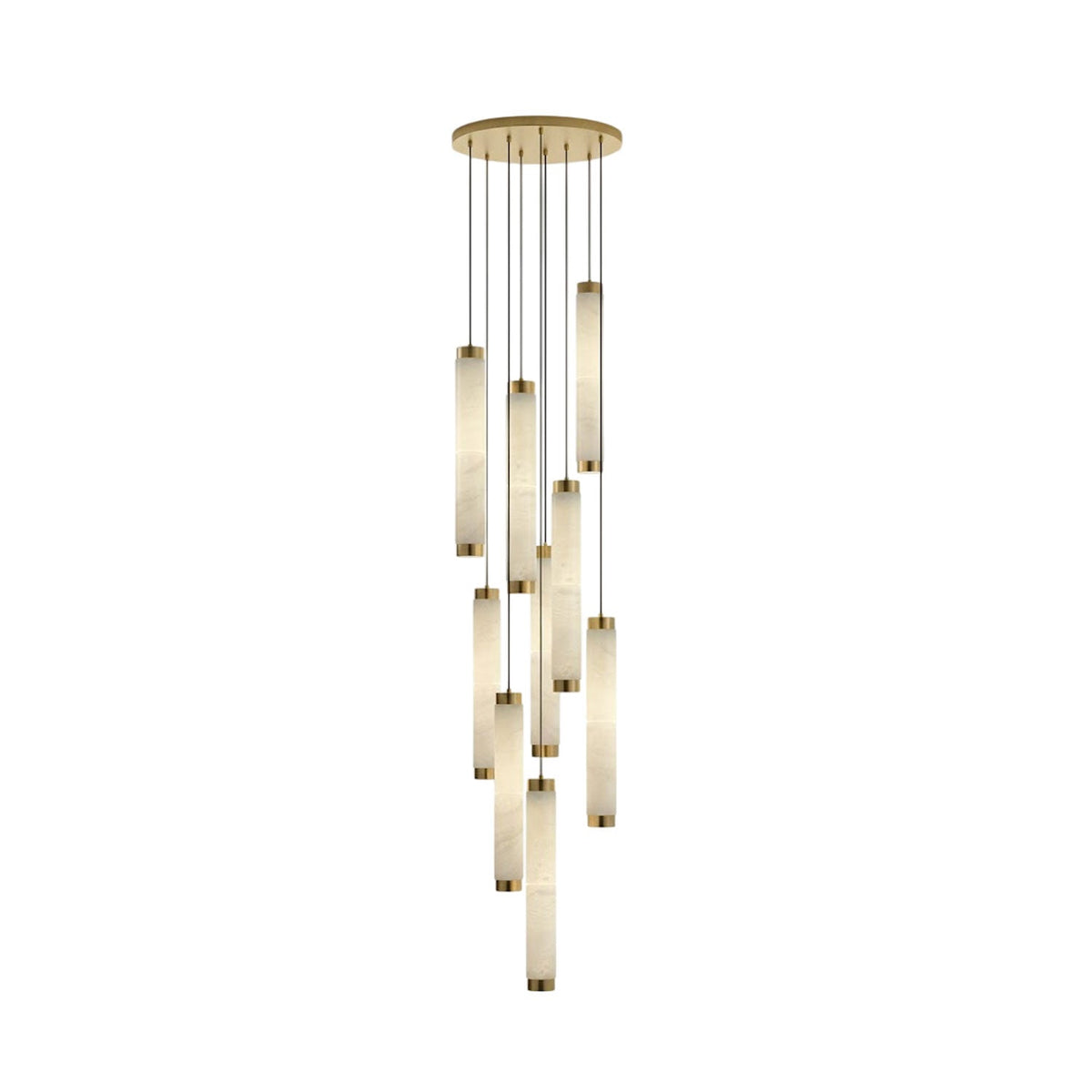 Aria Alabaster Pendant Light – Modern Brass LED Chandelier for Dining Room & Foyer