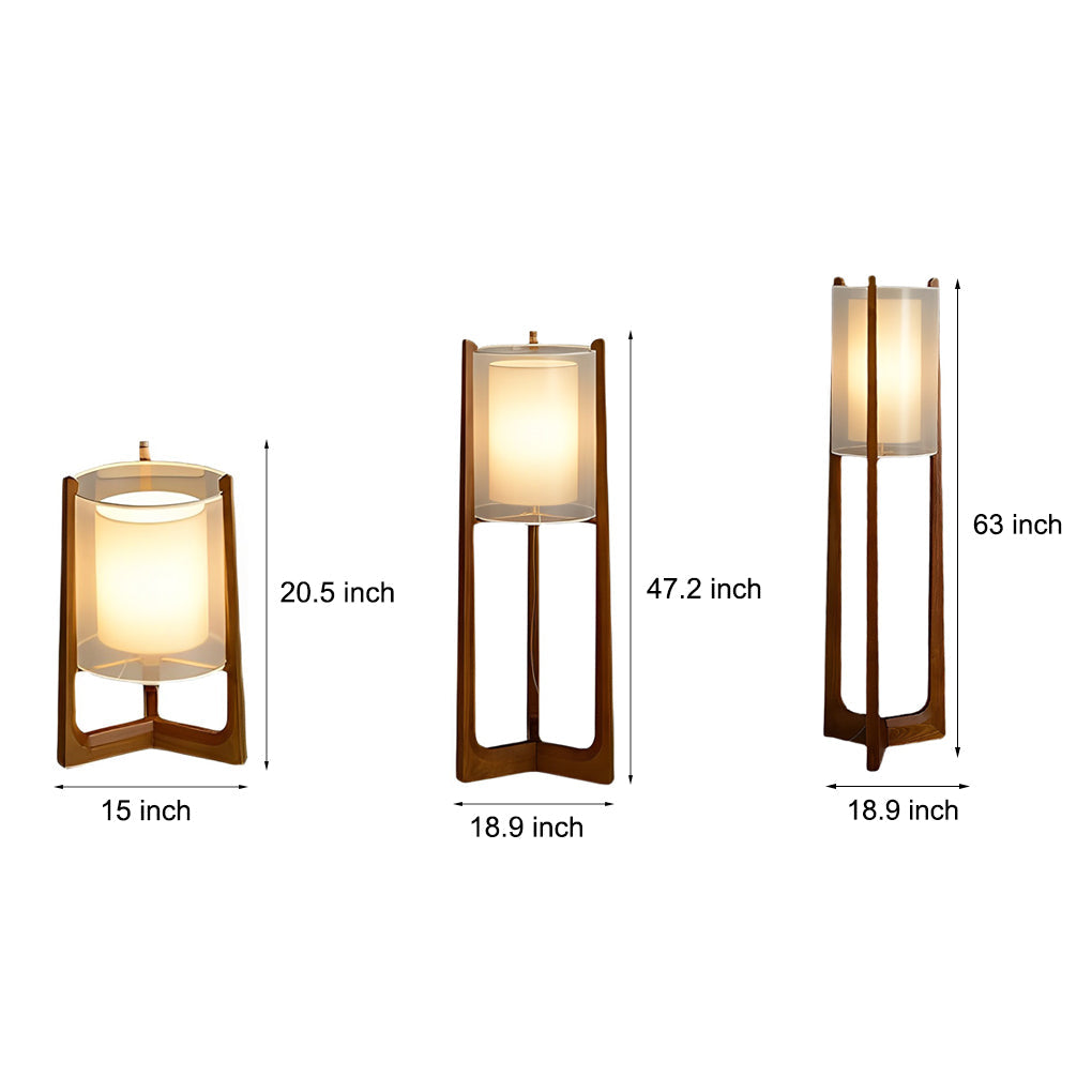 Rustic Japanese Style Wood Standing And Double Shaded Led Floor Lamp