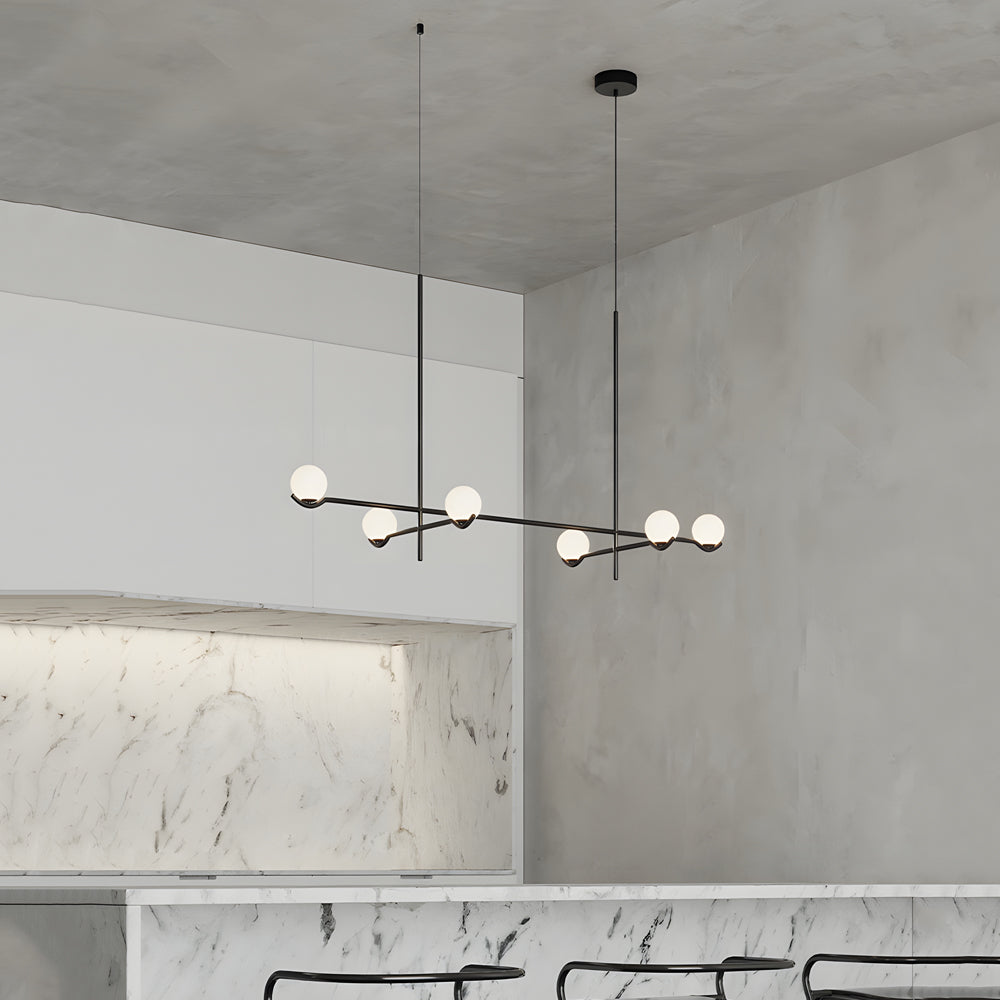 Modern Linear Glass Ball Pendant Light With 3 4 6 Light Black Gold