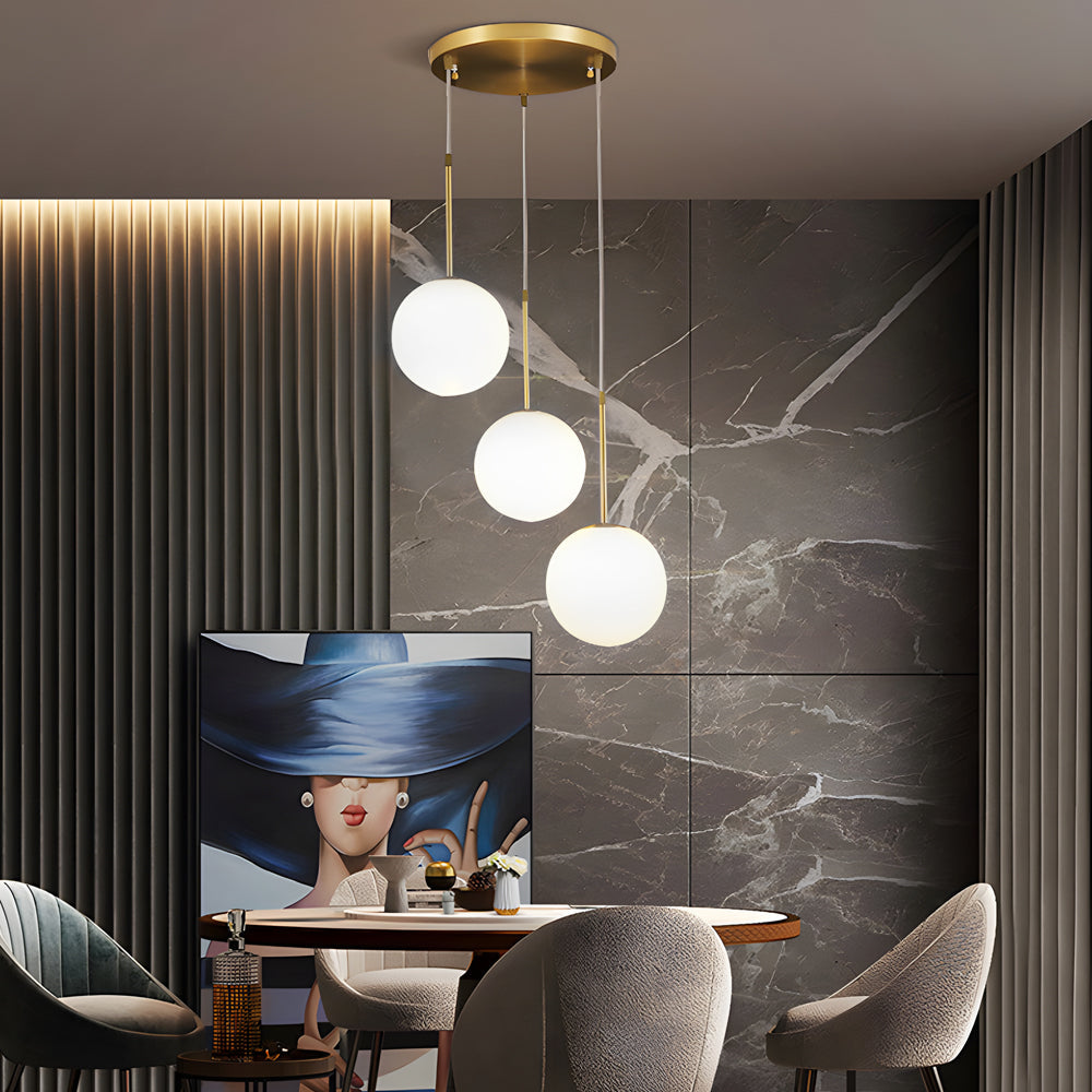 Modern 1 3 Light White Glass Globe Island Pendant Light In Gold Finish
