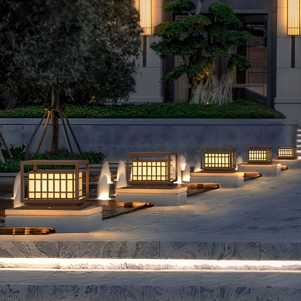 Square Led Waterproof Brown Outdoor Post Light