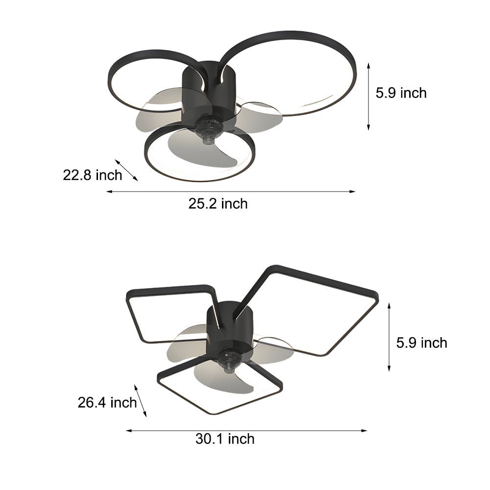 Square Round Rings Three Step Dimming Led Silent Modern Ceiling Fans Lamp