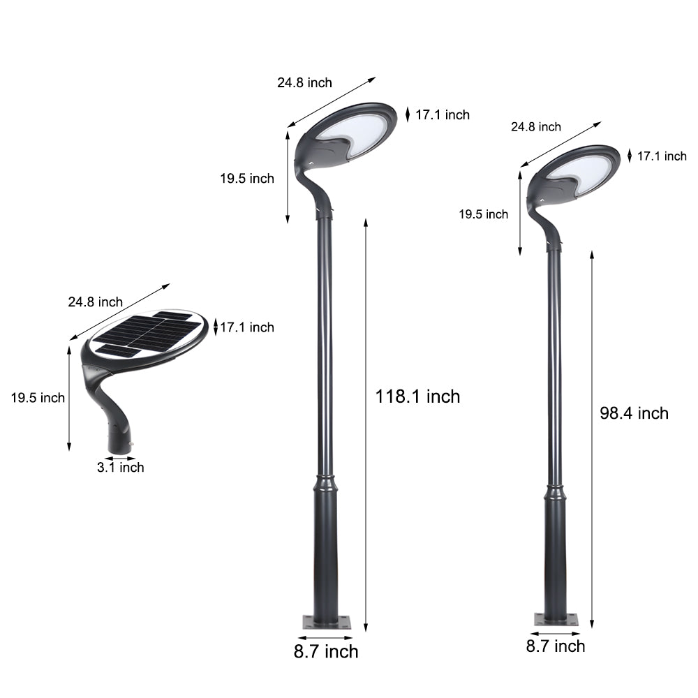 Black Round Modern Outdoor Led Solar Post Street Light
