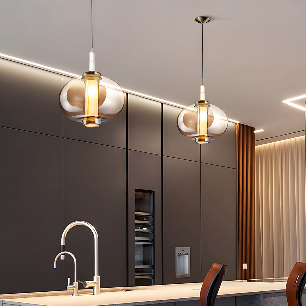 1 Light Amber Glass Shade Post Modern Pendant Lights Hanging Lamp