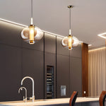 1 Light Amber Glass Shade Post Modern Pendant Lights Hanging Lamp