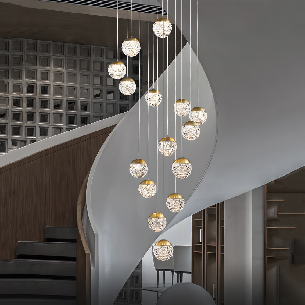 Spiral Pineapple Multi Glass Ball Staircase Chandelier Led Globes Hanging Ceiling Lights Suspension Lamp Drop Lights For Stairs