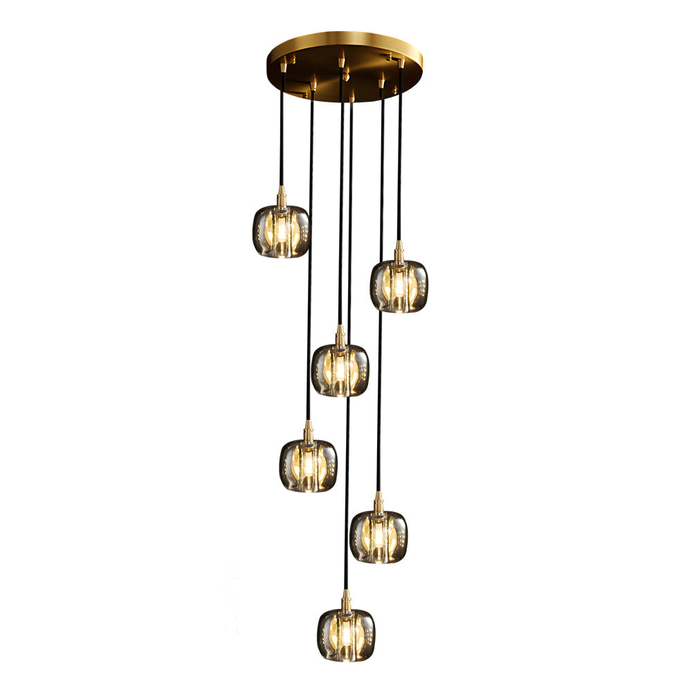 Long Spiral Cubes Crystal Pendant Light Dimmable Chandelier For Staircase