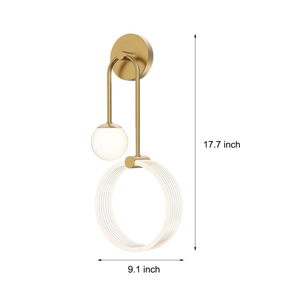 Modern 2 Light Led Wall Sconces With Acrylic Ring And Frosted Globe