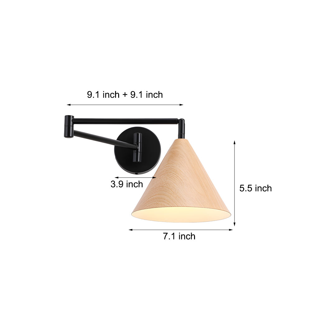 Cone Shaped Swing Arm Wall Sconces 1 Light Wood Wall Mount Light