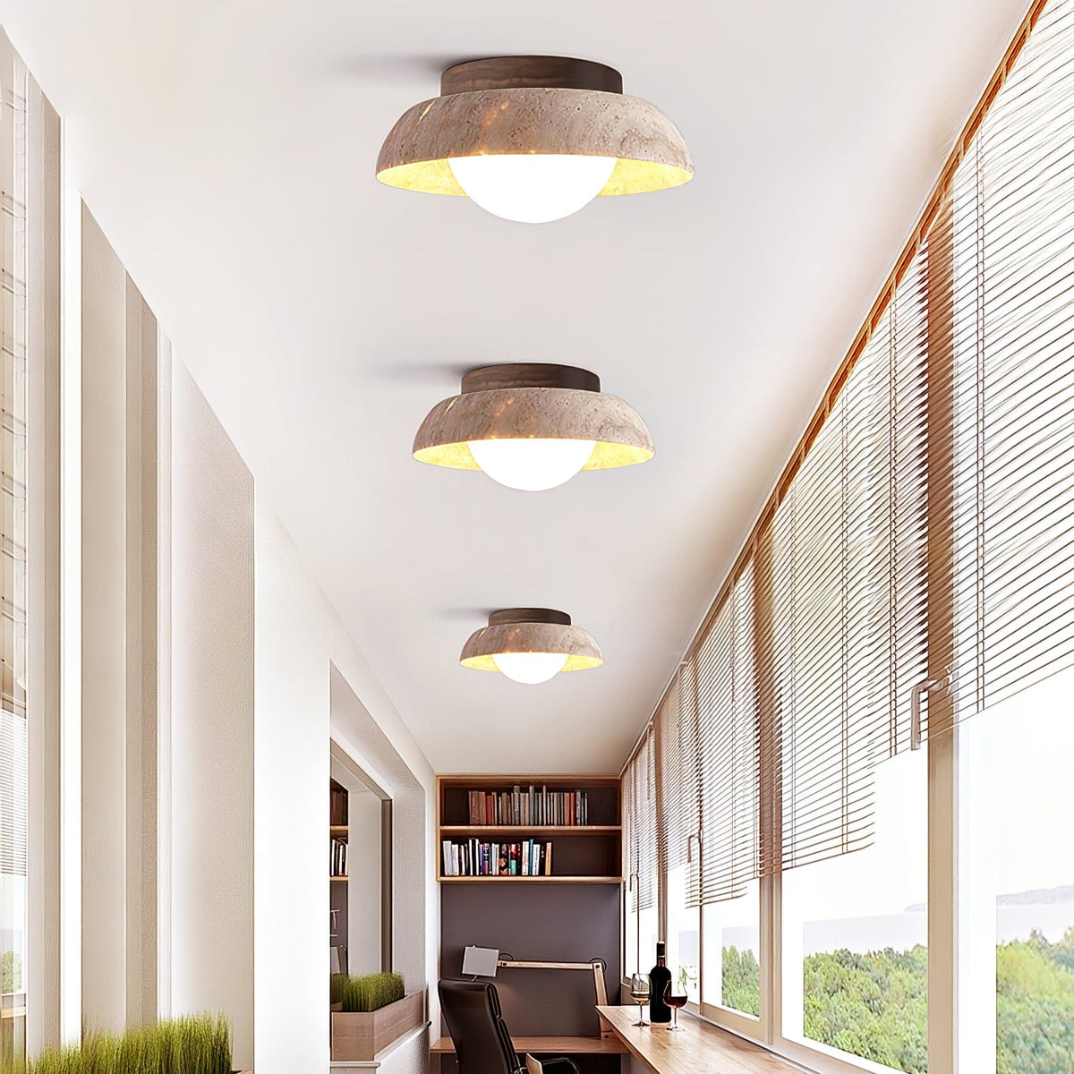 Caelo Travertine Dome LED Ceiling Light – Modern Flush Mount for Bedroom & Living Room