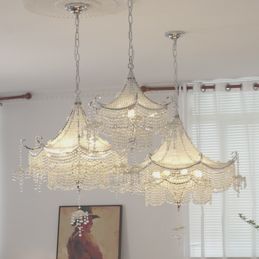 Elegant Pagoda Crystal Chandelier With Led Dimming Elegant Chrome Finish