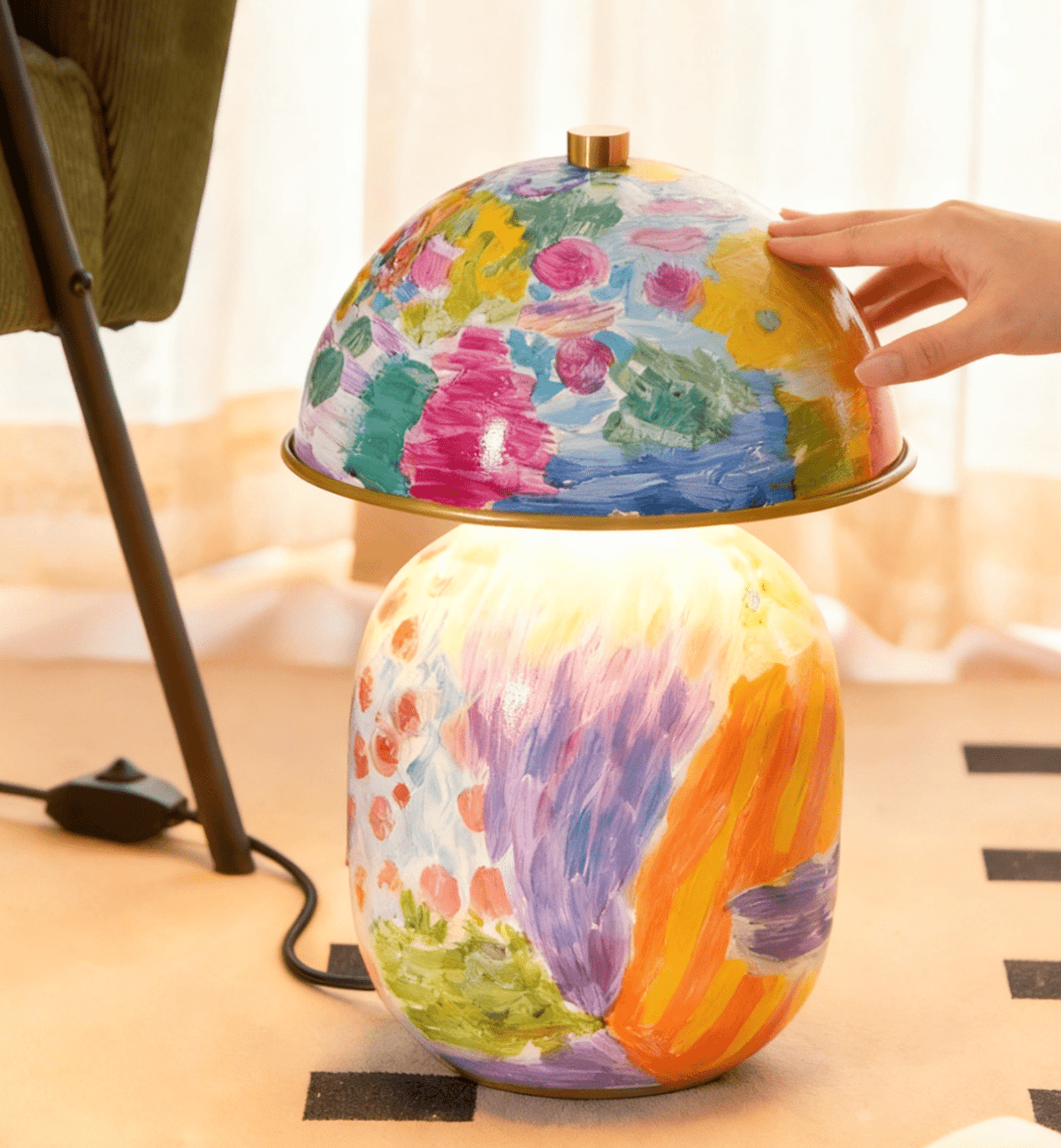 Artisan Hand-Painted Ceramic Table Lamp with Brass Accents