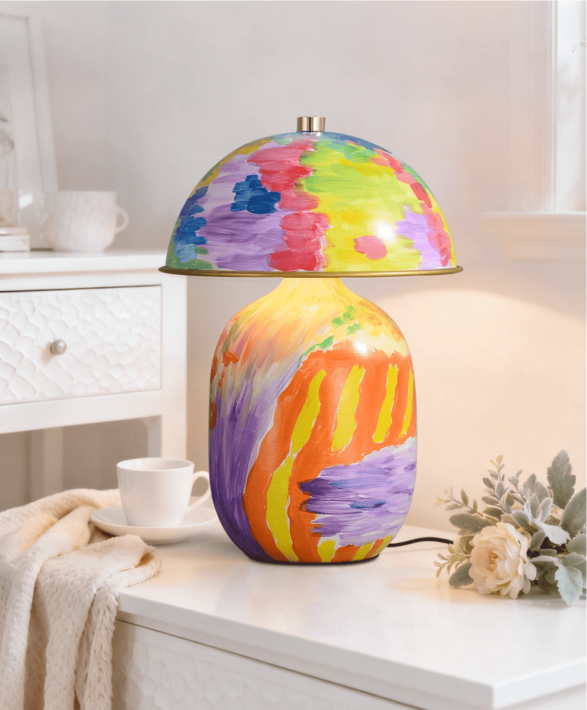 Artisan Hand-Painted Ceramic Table Lamp with Brass Accents