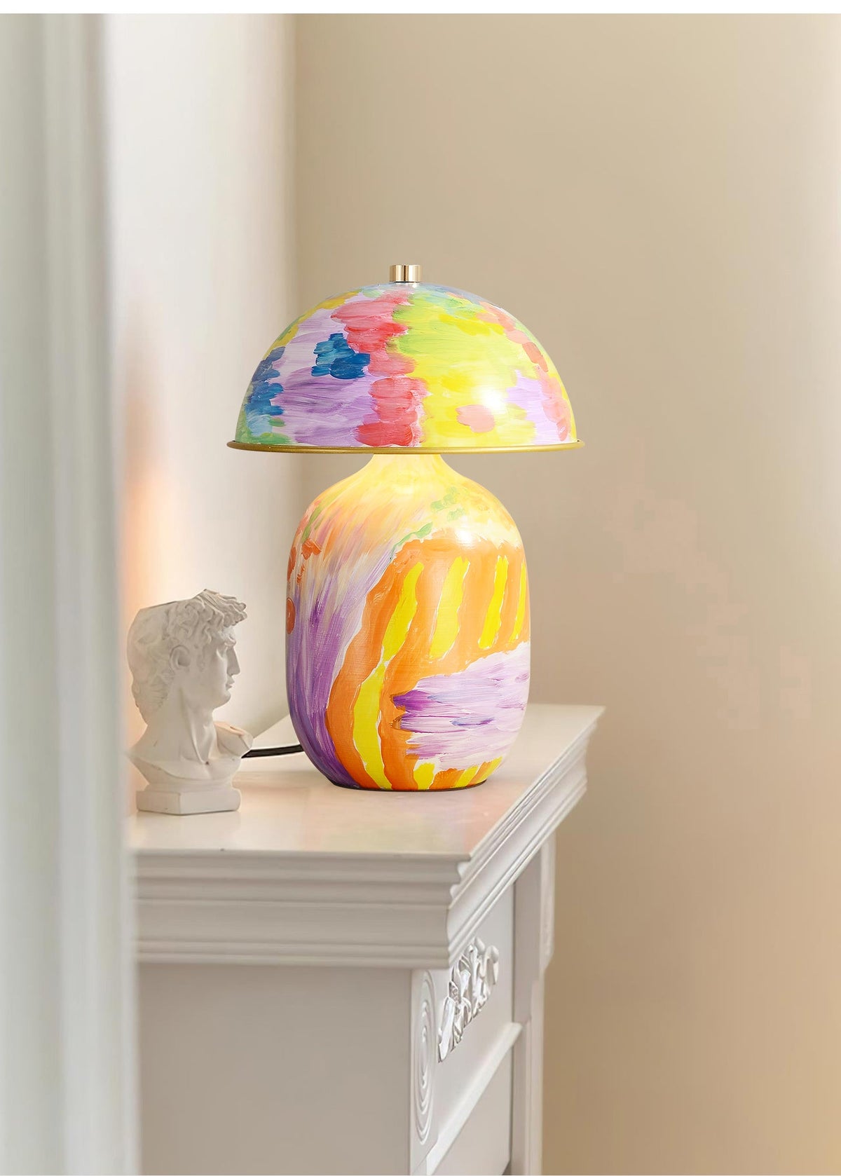 Artisan Hand-Painted Ceramic Table Lamp with Brass Accents