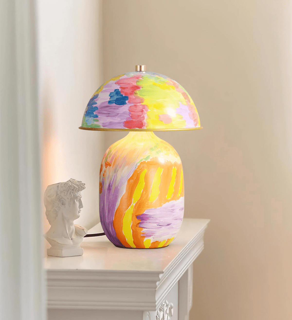 Artisan Hand-Painted Ceramic Table Lamp with Brass Accents