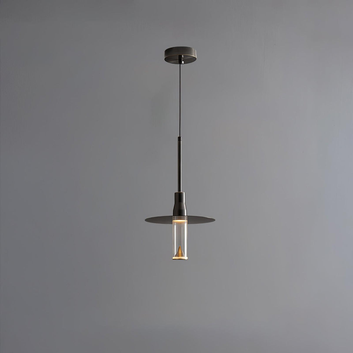 Modern Acrylic Hat Plate Pendant Light with Brass Accents