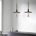 Modern Acrylic Hat Plate Pendant Light with Brass Accents