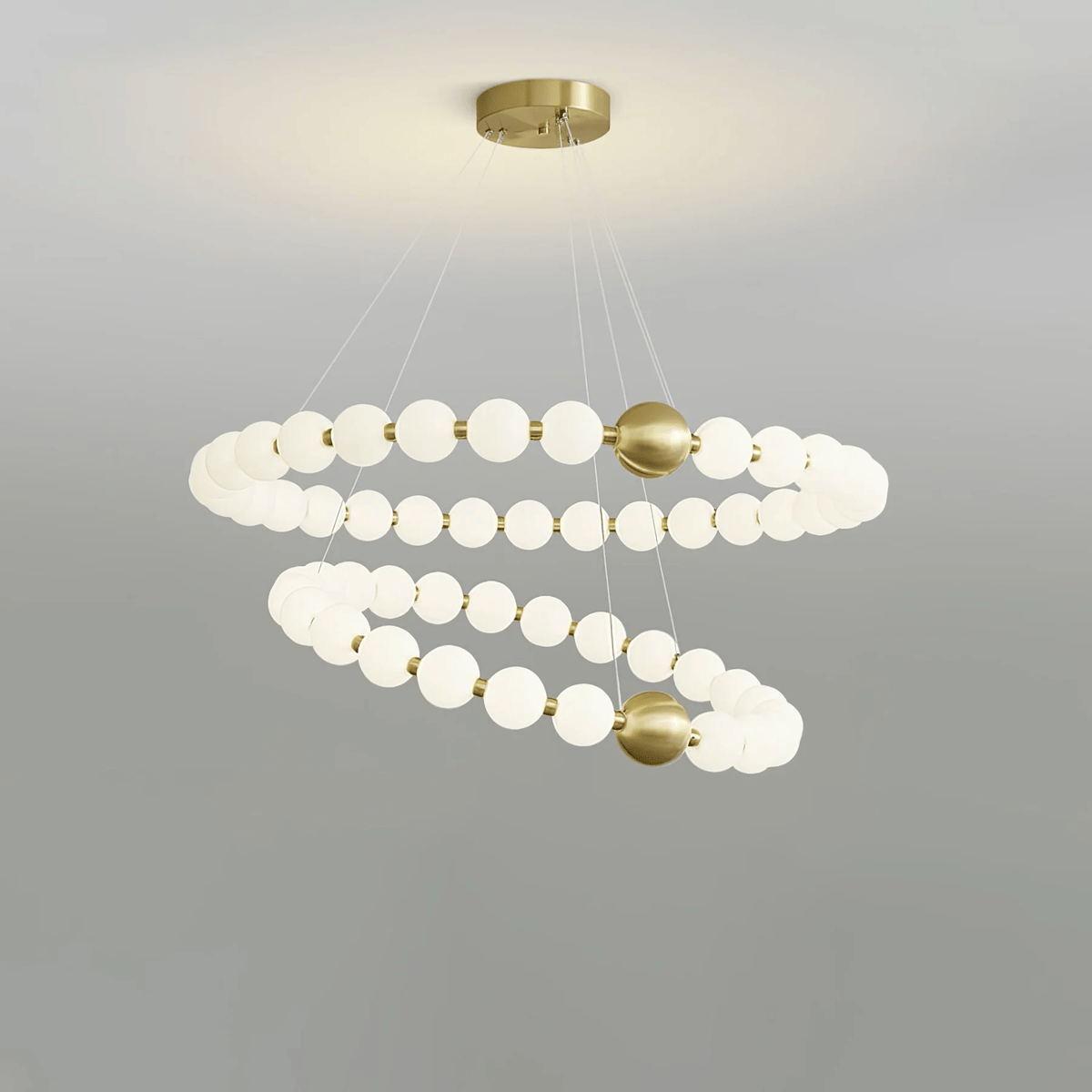Acrylic Pearl Chandelier in Brass – Modern LED Pendant for Dining Room and Living Room
