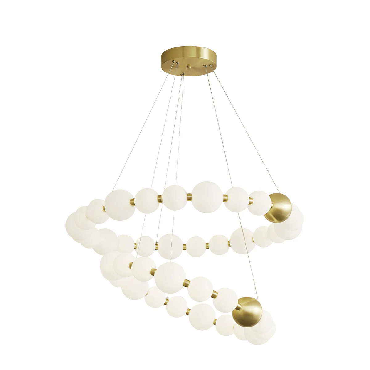 Acrylic Pearl Chandelier in Brass – Modern LED Pendant for Dining Room and Living Room