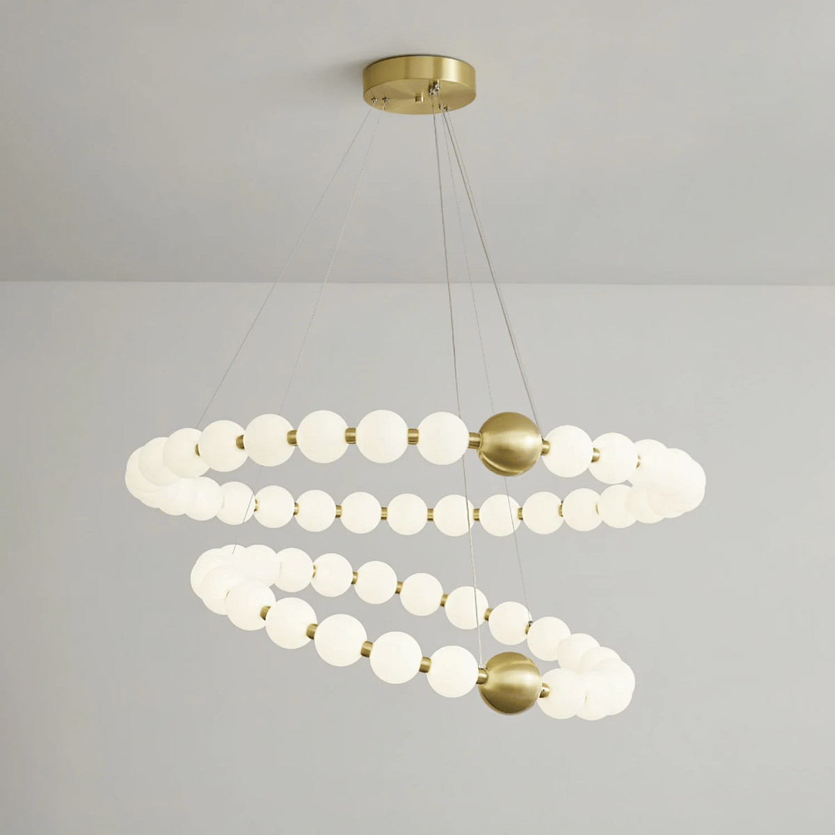 Acrylic Pearl Chandelier in Brass – Modern LED Pendant for Dining Room and Living Room