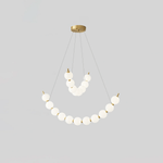 Acrylic Pearl Chandelier in Brass – Modern LED Pendant for Dining Room and Living Room