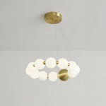 Acrylic Pearl Chandelier in Brass – Modern LED Pendant for Dining Room and Living Room