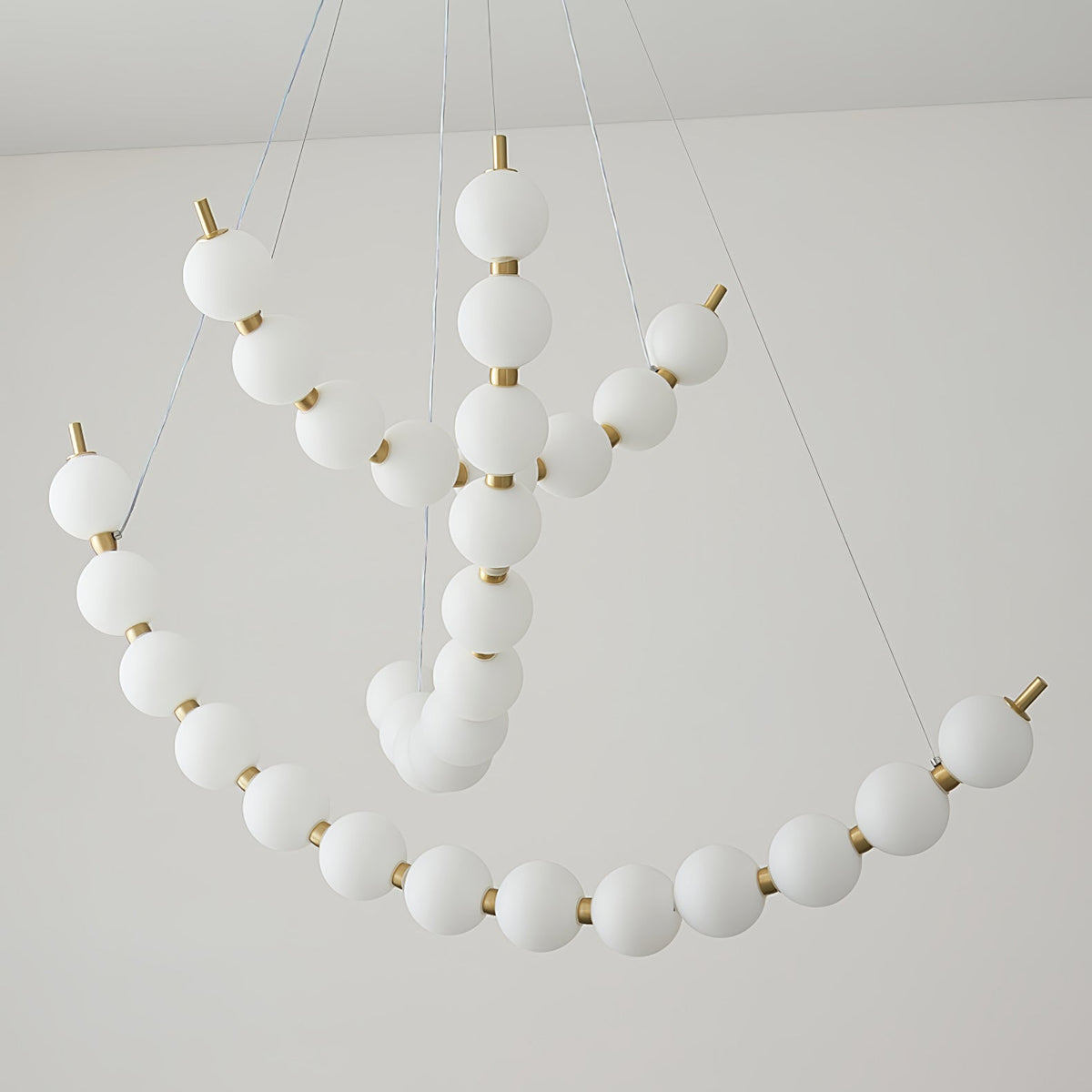 Acrylic Pearl Chandelier in Brass – Modern LED Pendant for Dining Room and Living Room