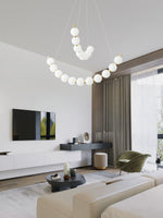 Acrylic Pearl Chandelier in Brass – Modern LED Pendant for Dining Room and Living Room