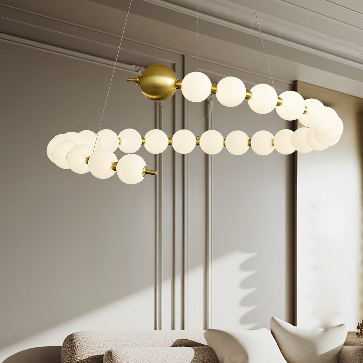 Acrylic Pearl Chandelier in Brass – Modern LED Pendant for Dining Room and Living Room