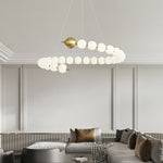 Acrylic Pearl Chandelier in Brass – Modern LED Pendant for Dining Room and Living Room