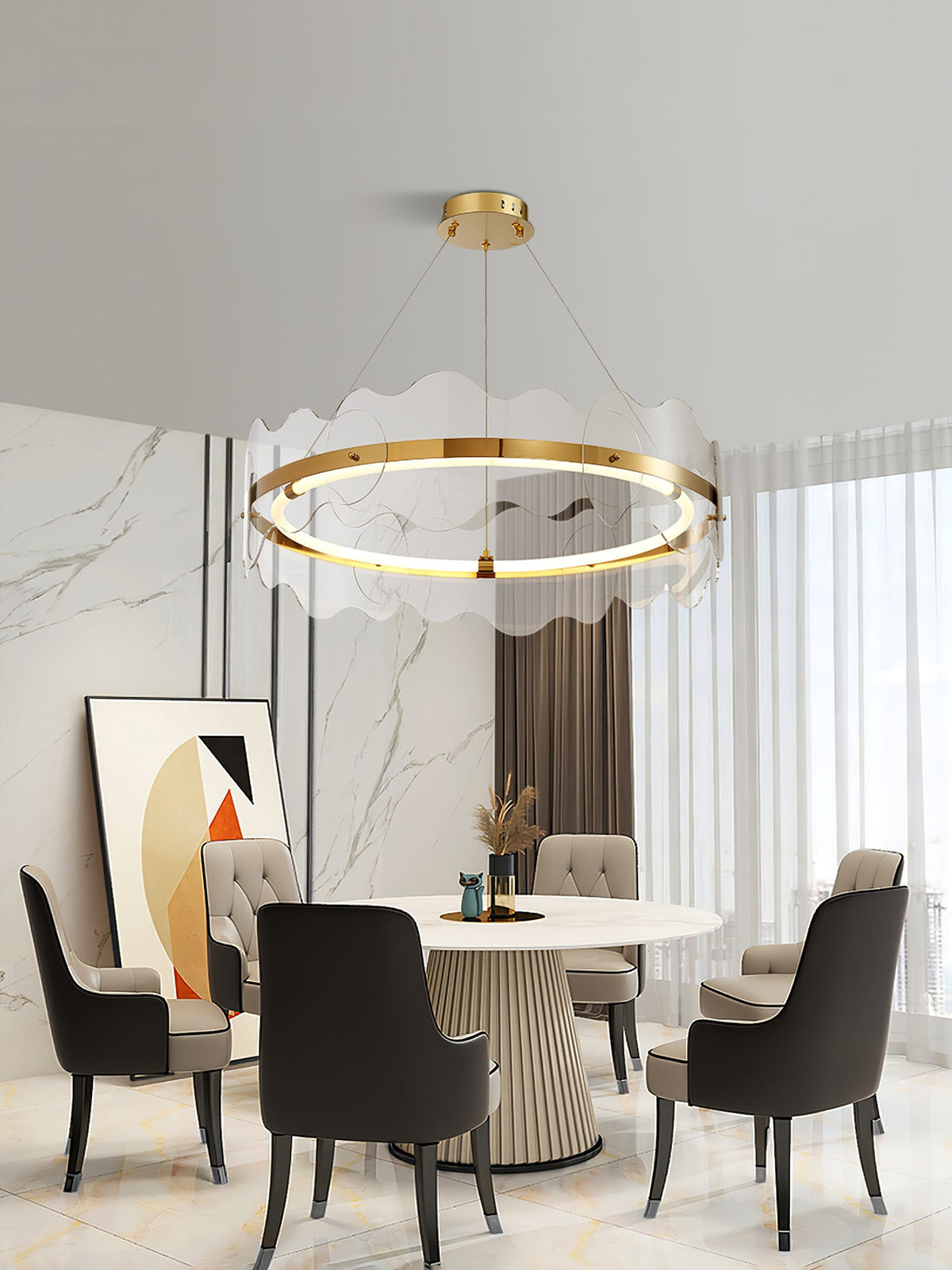 Acrylic Wave Chandelier Modern LED Pendant Light for Dining Room and Living Room