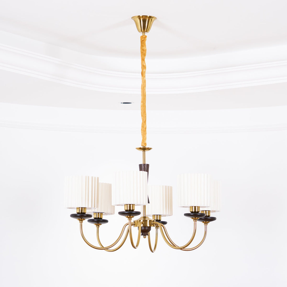 Acurt Chandelier — Walnut & Copper Pleated Pendant Light