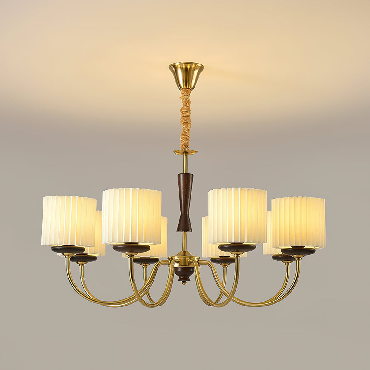 Acurt Chandelier — Walnut & Copper Pleated Pendant Light