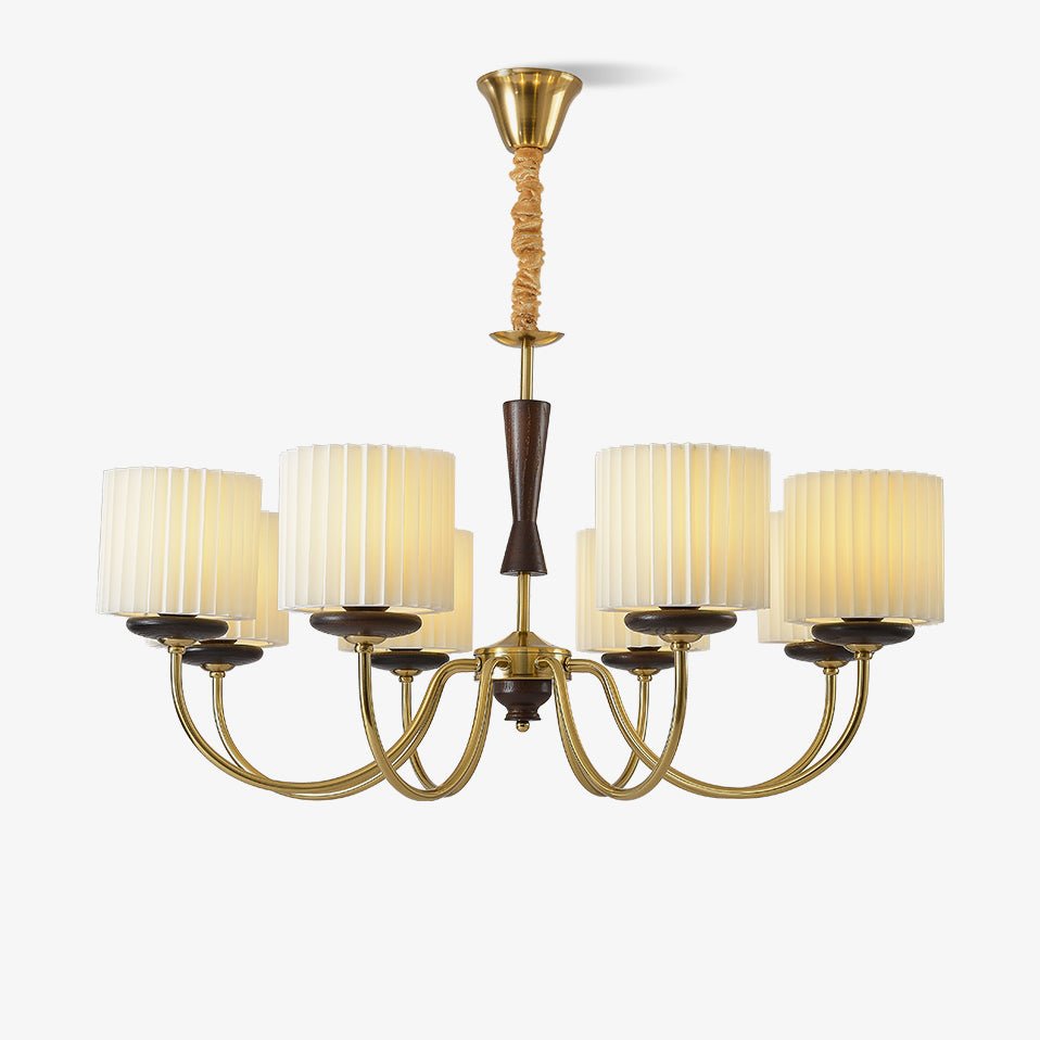 Acurt Chandelier — Walnut & Copper Pleated Pendant Light