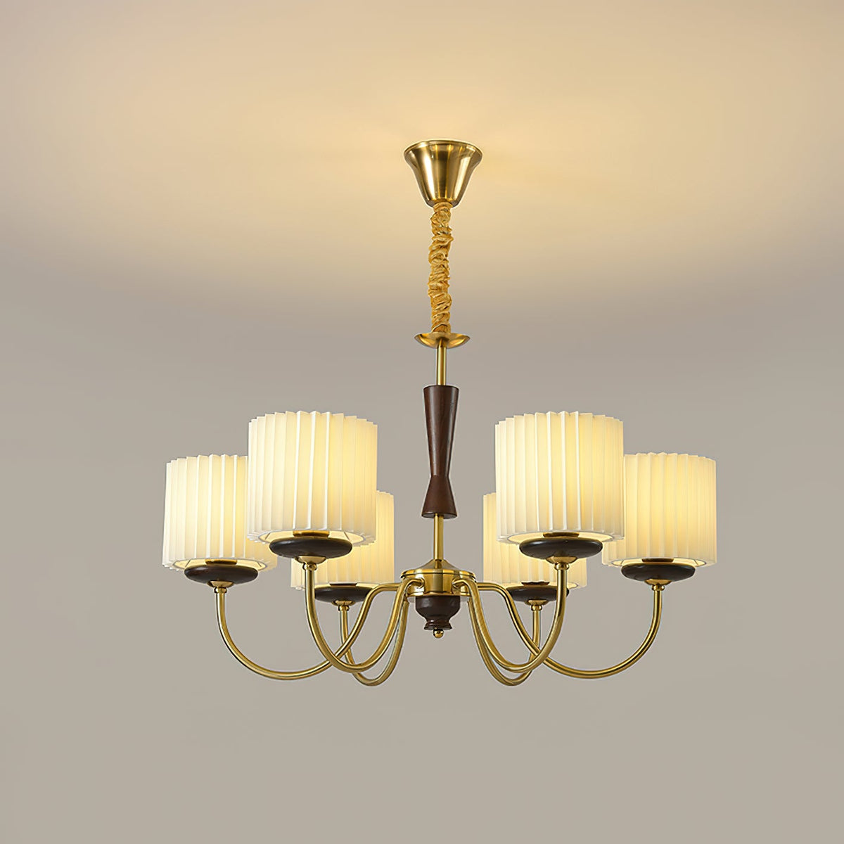 Acurt Chandelier — Walnut & Copper Pleated Pendant Light
