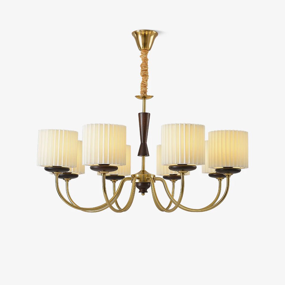 Acurt Chandelier — Walnut & Copper Pleated Pendant Light
