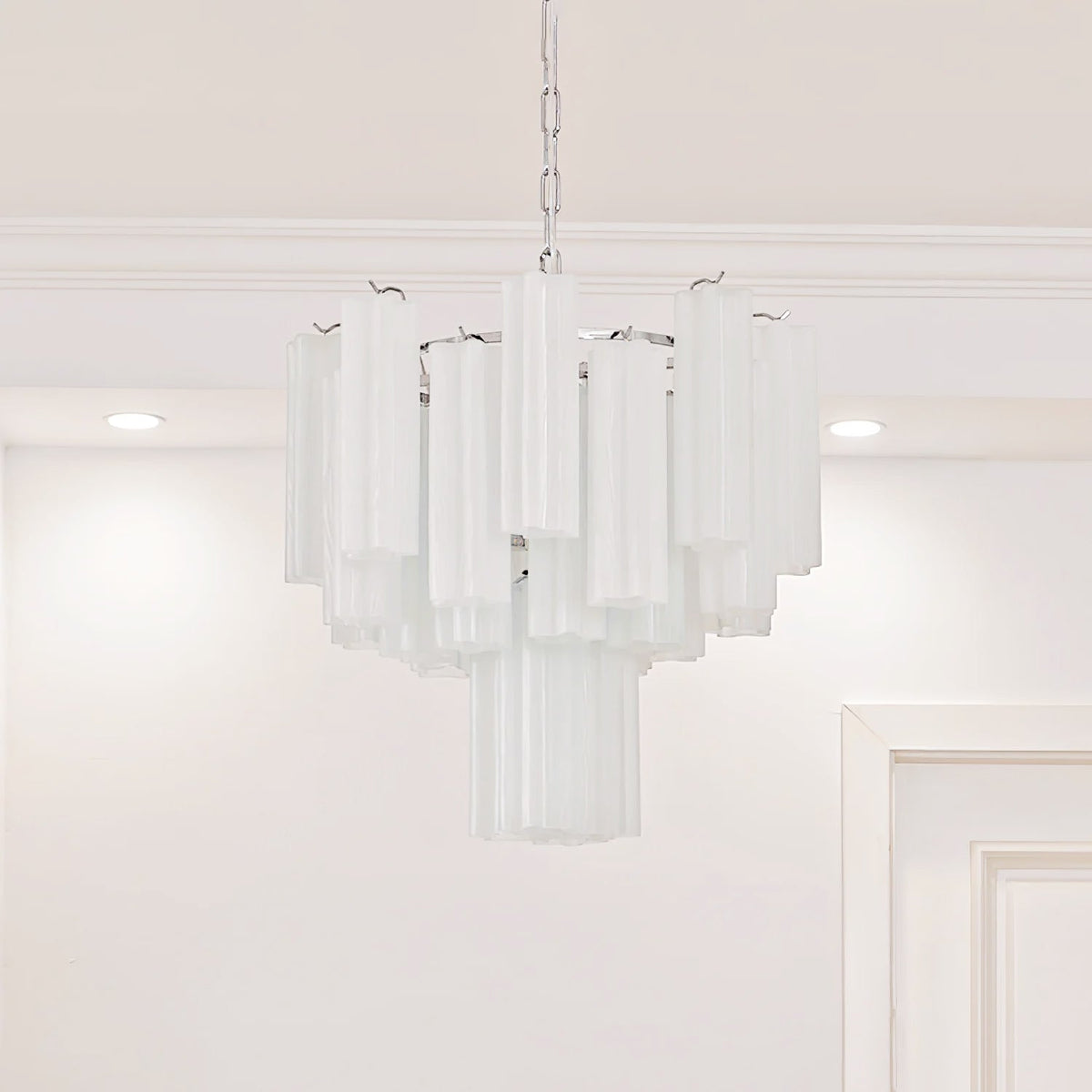 Aveline Modern Glass Chandelier with Nickel Frame