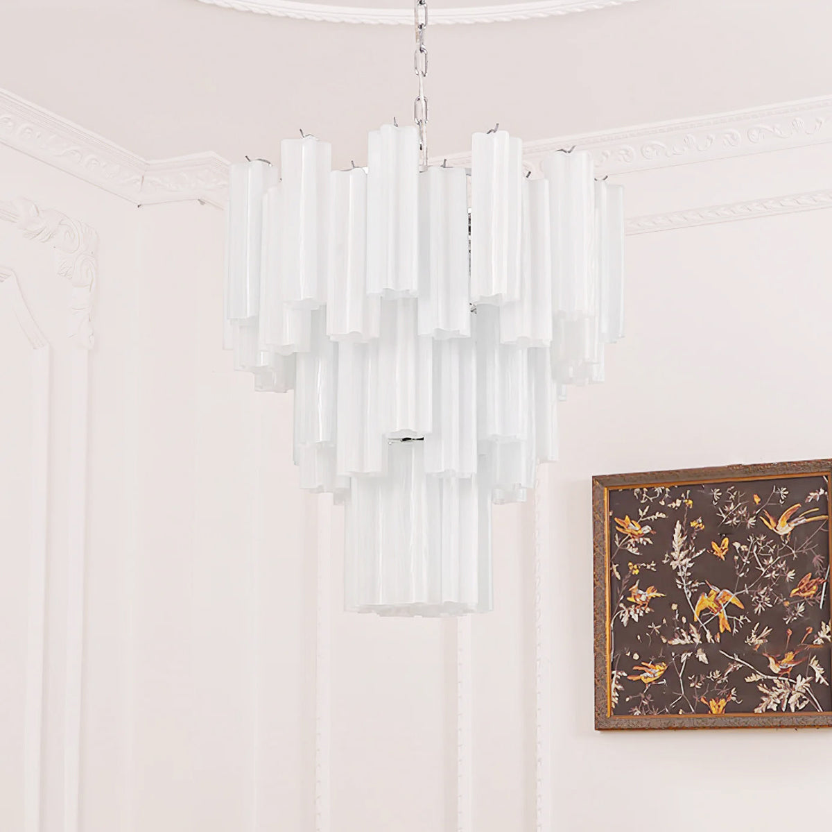 Aveline Modern Glass Chandelier with Nickel Frame
