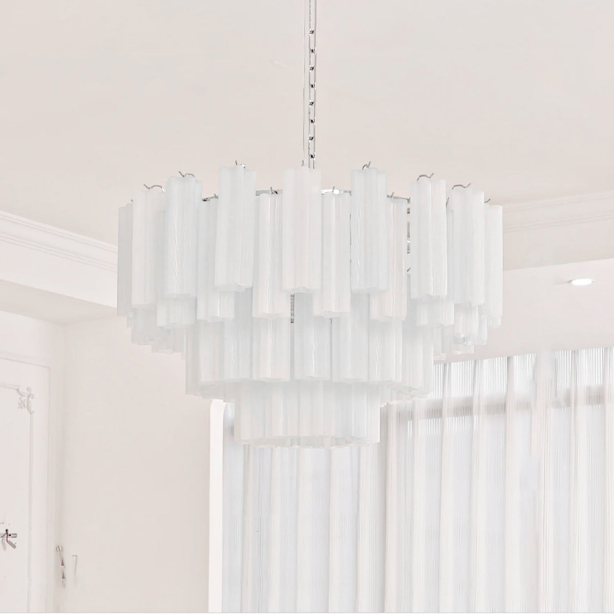 Aveline Modern Glass Chandelier with Nickel Frame