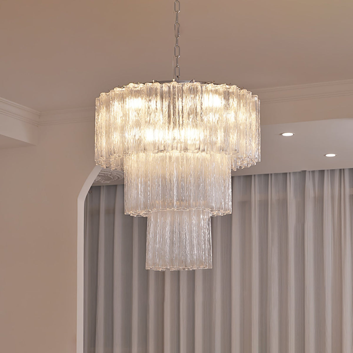 Aveline Modern Glass Chandelier with Nickel Frame