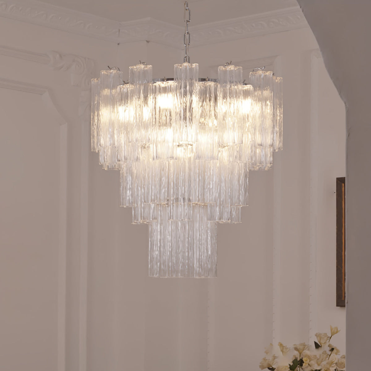 Aveline Modern Glass Chandelier with Nickel Frame