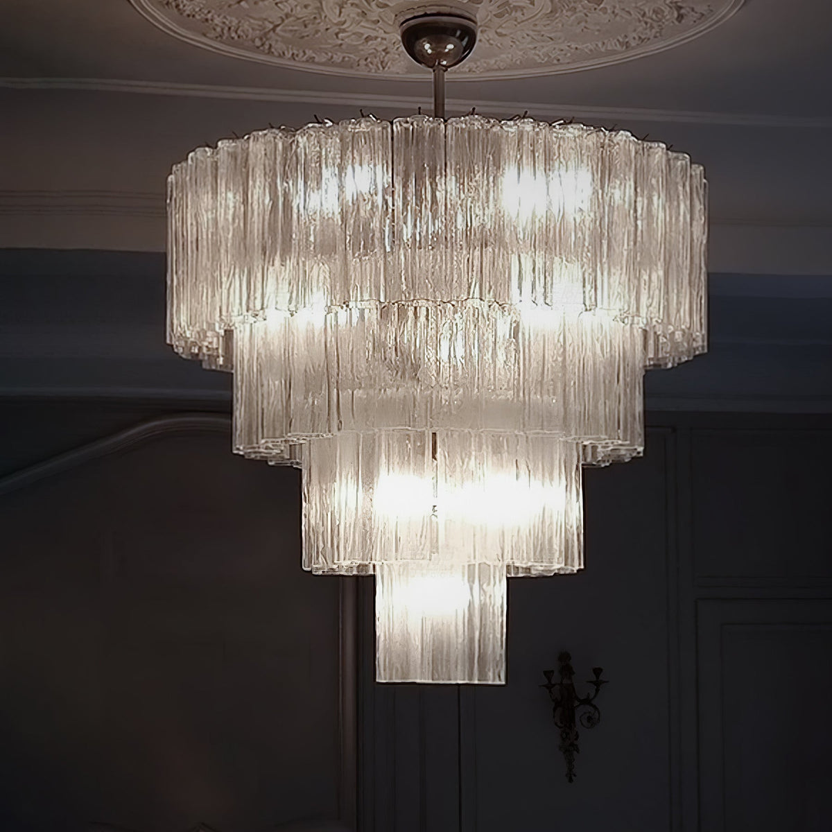 Aveline Modern Glass Chandelier with Nickel Frame