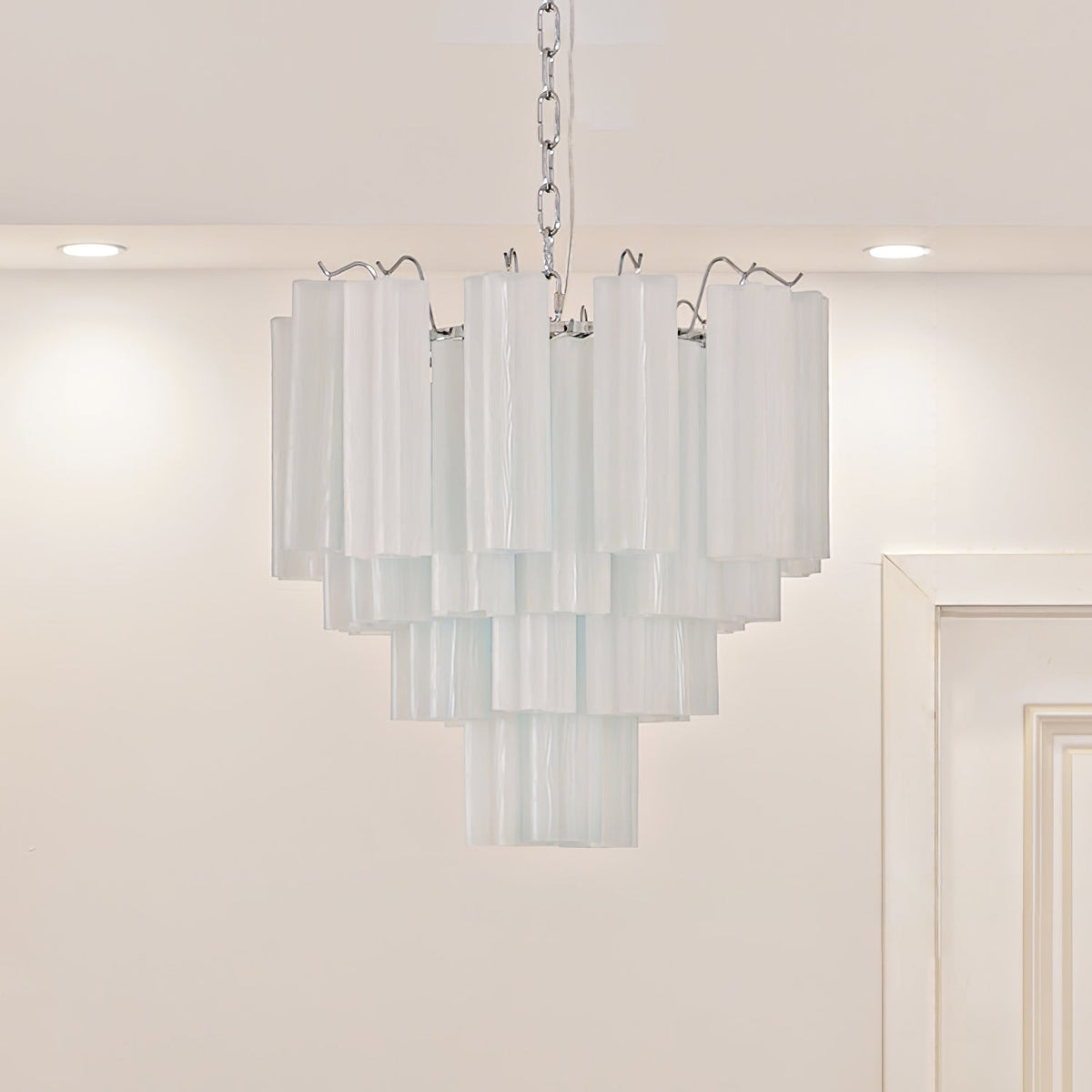 Aveline Modern Glass Chandelier with Nickel Frame