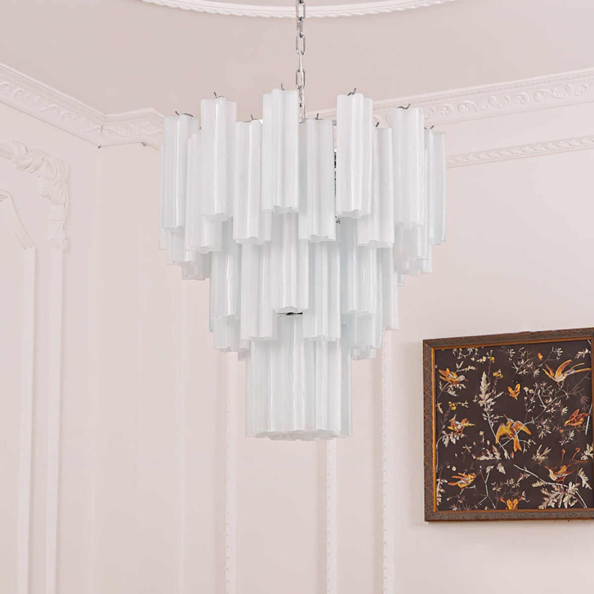 Aveline Modern Glass Chandelier with Nickel Frame