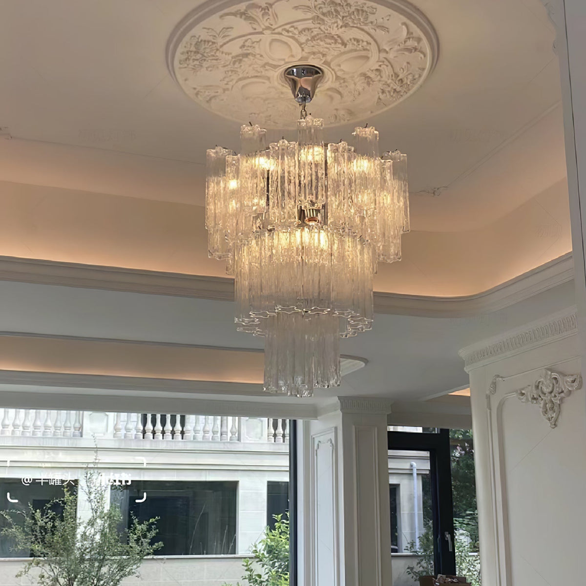 Aveline Modern Glass Chandelier with Nickel Frame